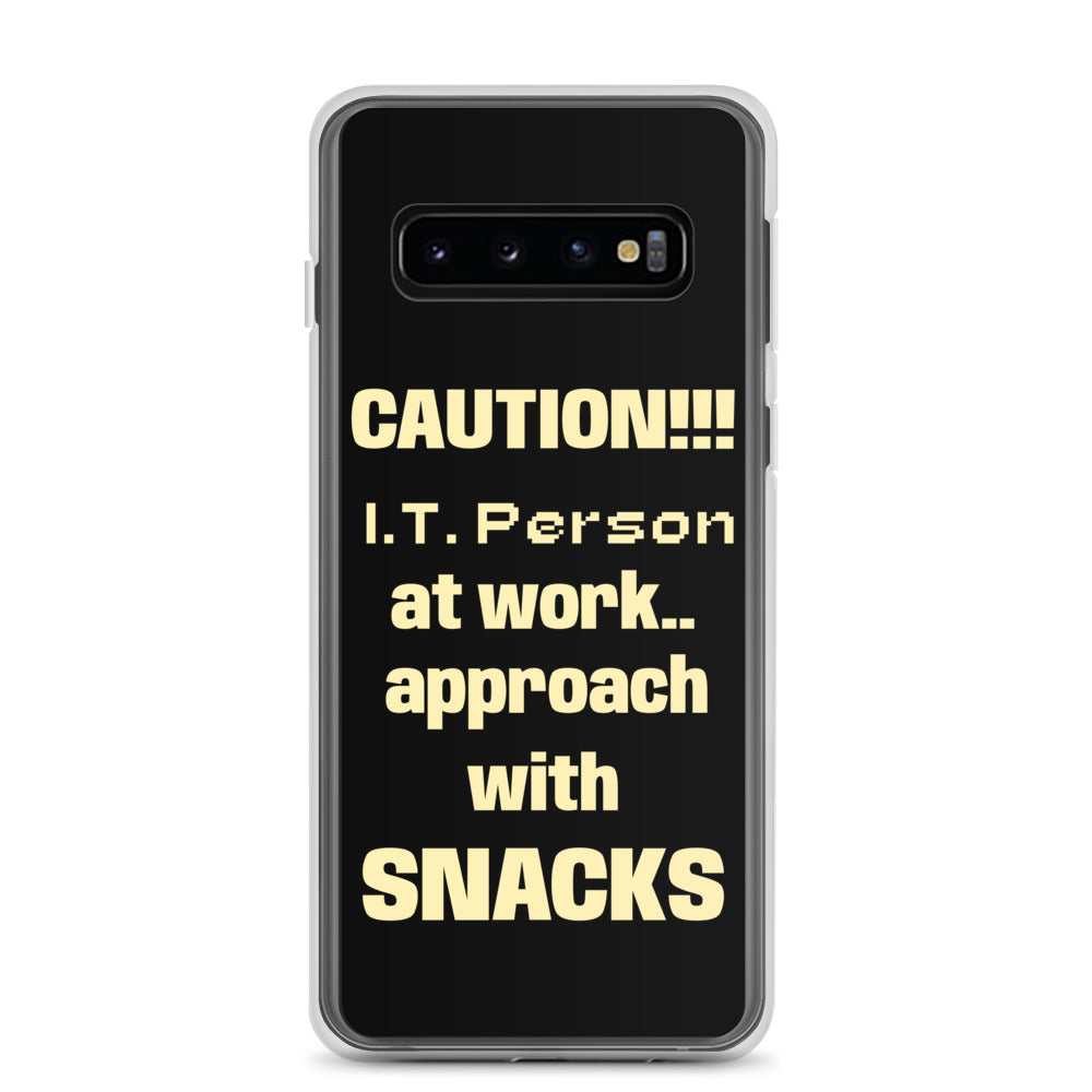Samsung phone case with funny I.T. Snacks scrolls design, great for tech professionals and nerds.