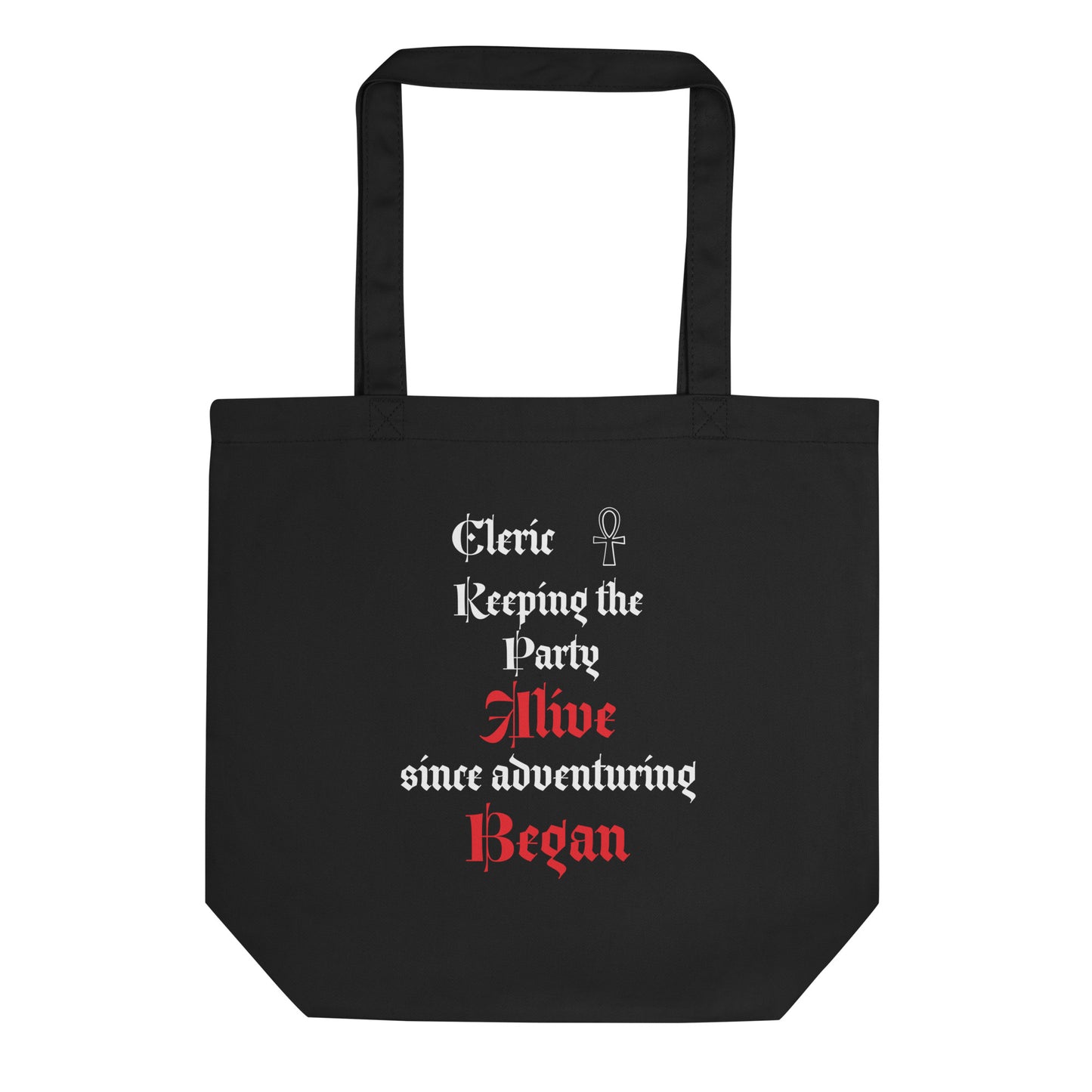 Tote bag with a cleric class design, perfect for D&D fans and fantasy roleplayers.