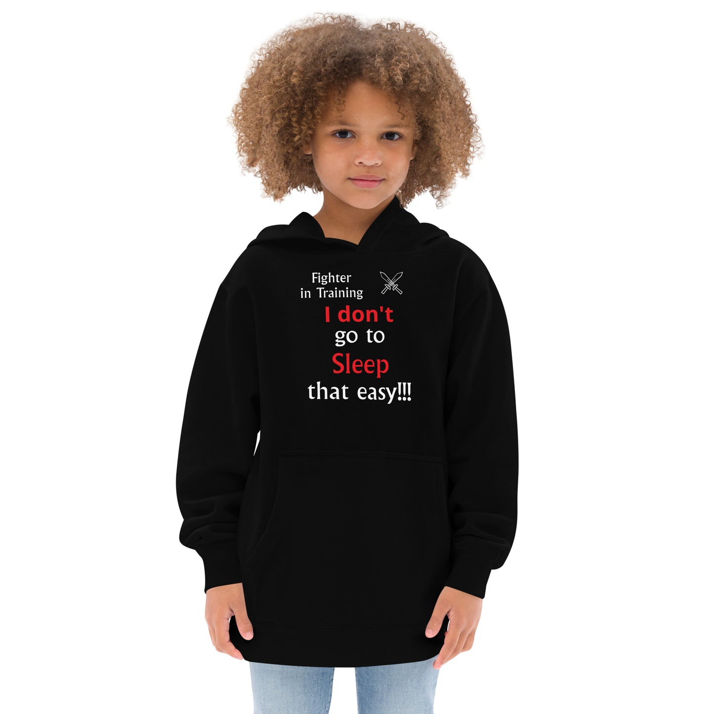 Kids hoodie with Fighter in Training quote, great for little tabletop warriors.
