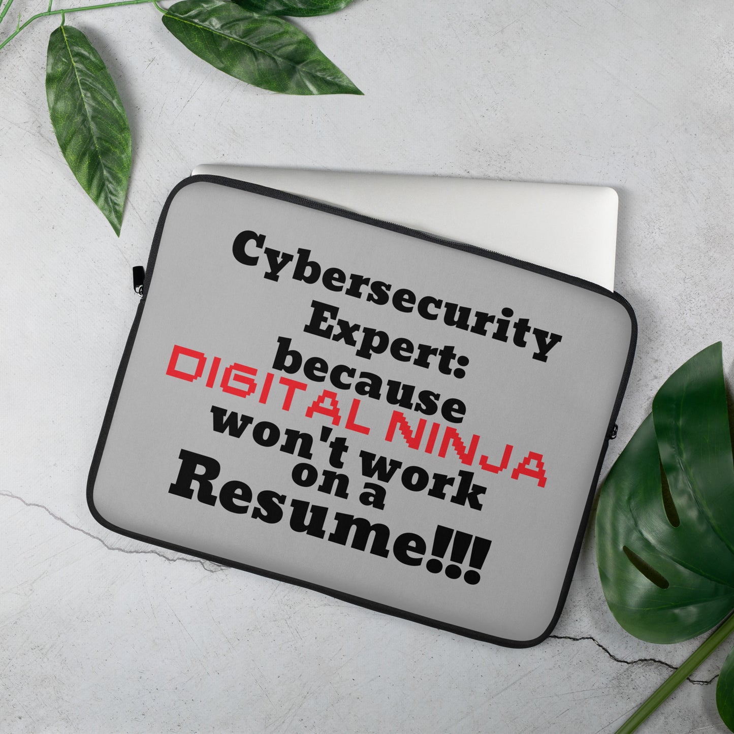 Laptop sleeve with cybersecurity ninja theme, great for tech pros and digital warriors.