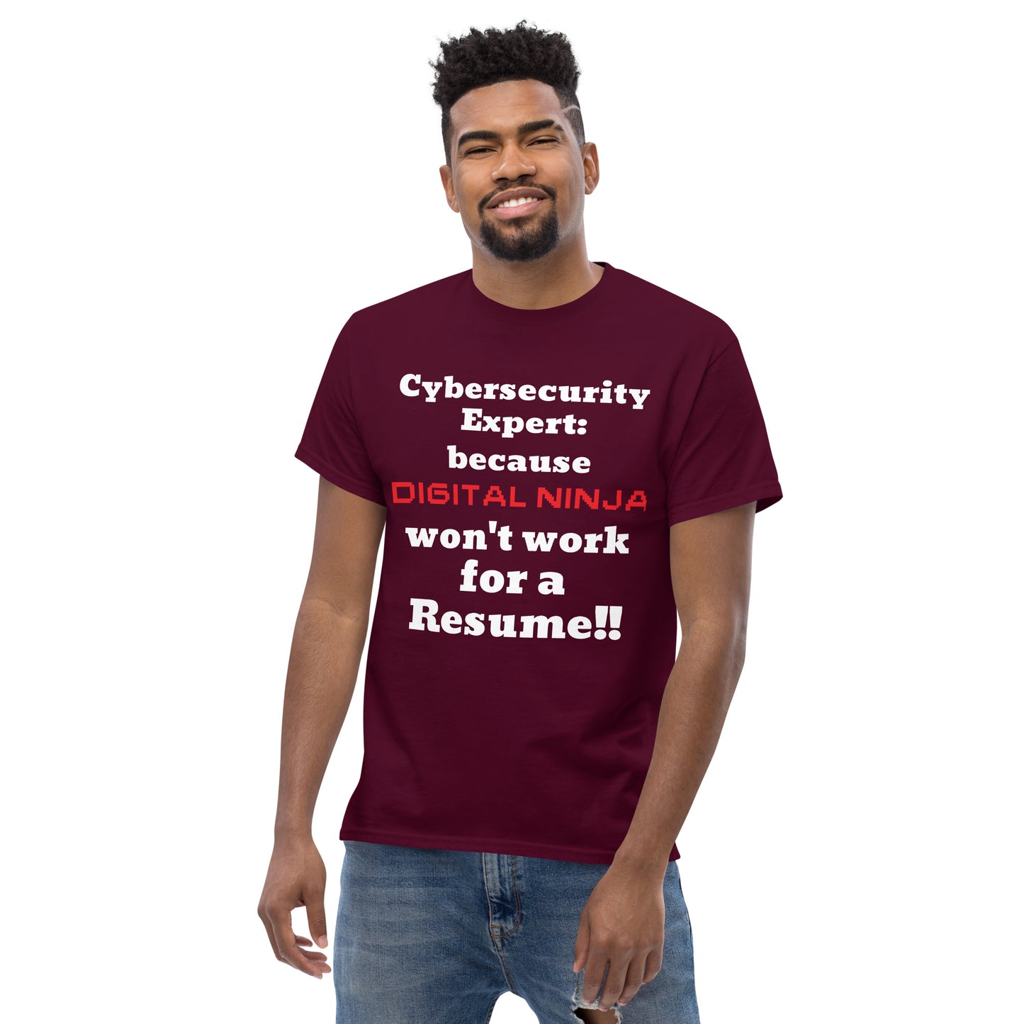 Cybersecurity t-shirt with digital ninja humor for ethical hackers and I.T. pros.