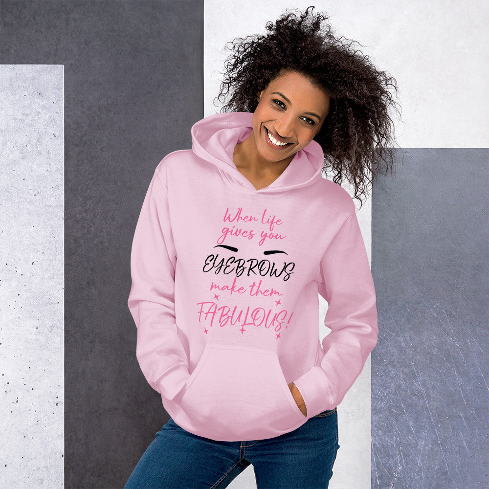 Glam hoodie with eyebrow-themed makeup quote, perfect for lash artists and brow enthusiasts.