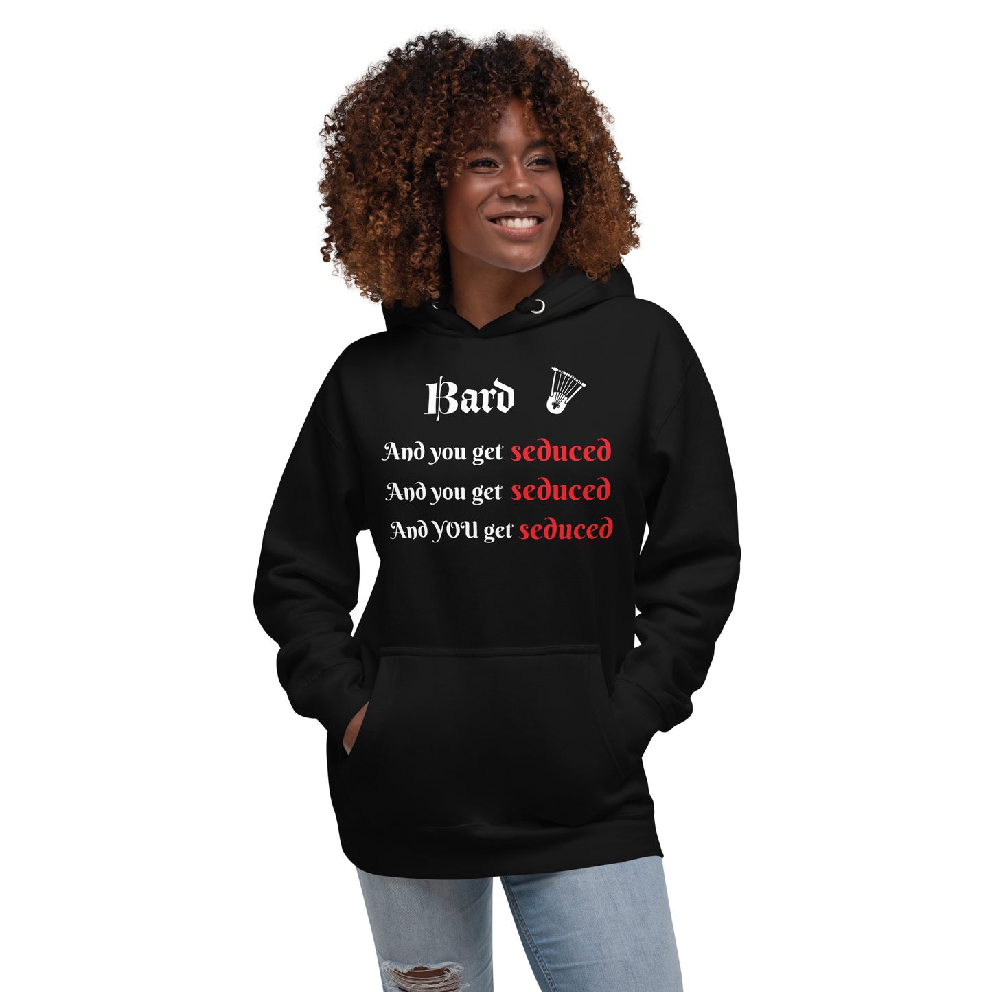 Bard hoodie with charisma joke, ideal for storytellers and flirtatious adventurers.