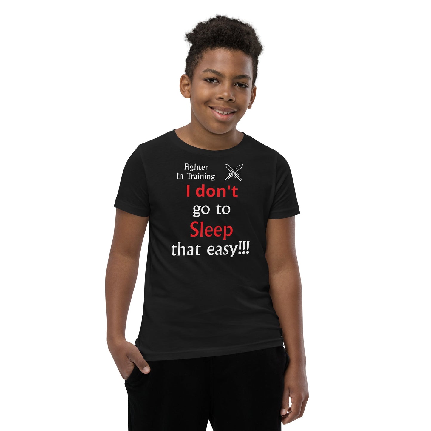 Funny D&D Fighter in Training t-shirt for kids who never back down from a quest.