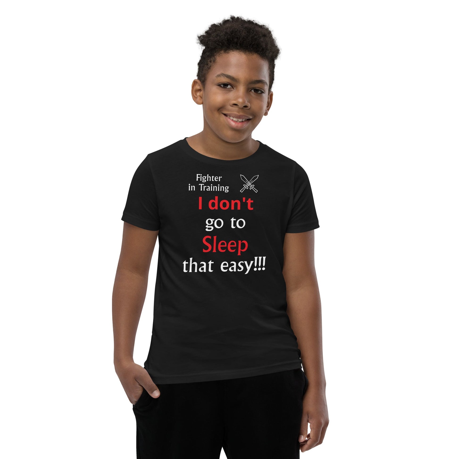 Funny D&D Fighter in Training t-shirt for kids who never back down from a quest.